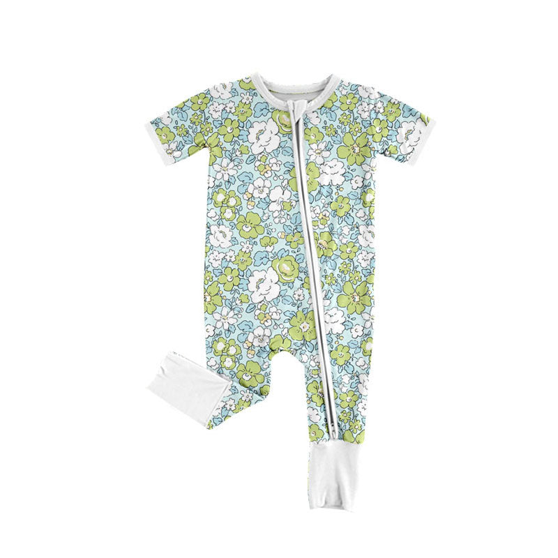 Floral design kids short sleeve zip romper