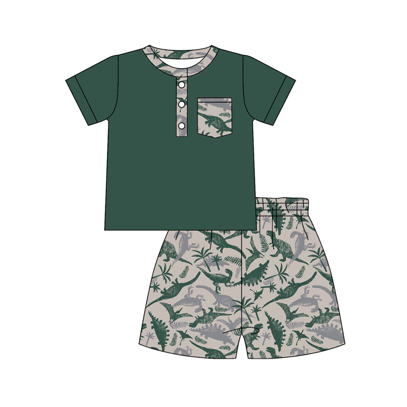 Dinosaur pocket top matching shorts boy summer outfit