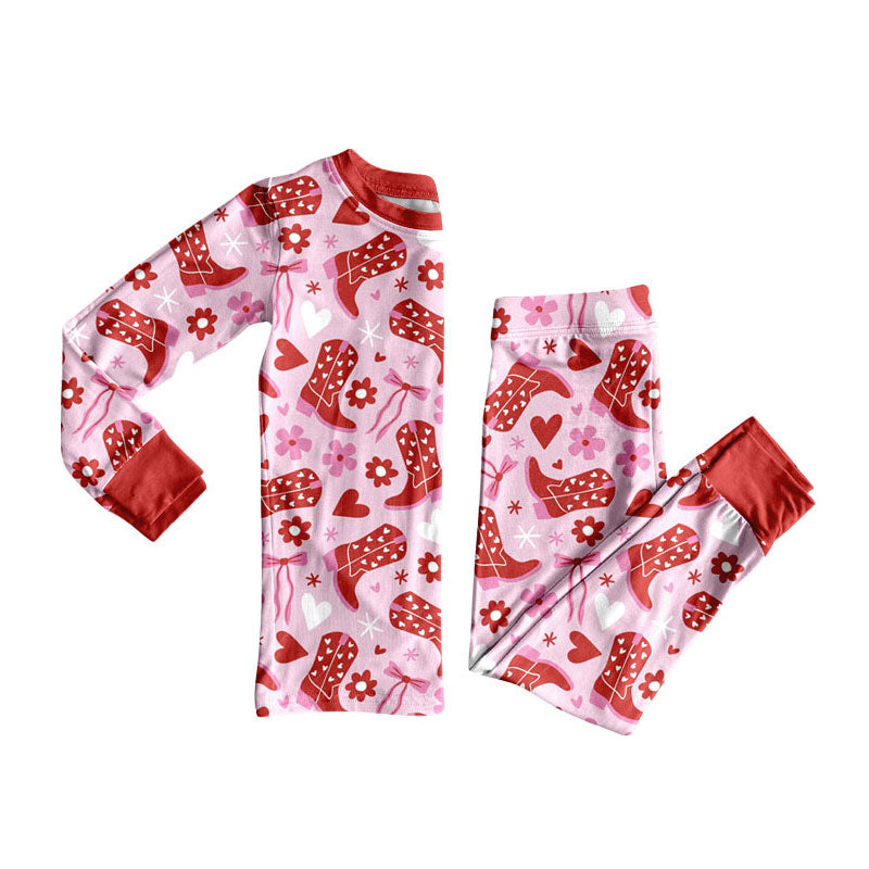 Western boots kids long sleeve pajama set wholesal factory price