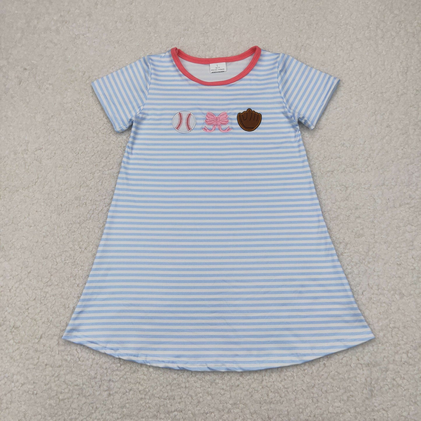 Embroidery Baseball design baby girl pink stripes dress