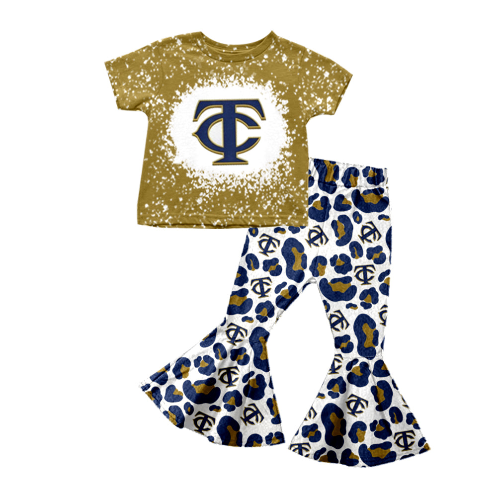 baby girls short sleeve team design bell bottoms outfit