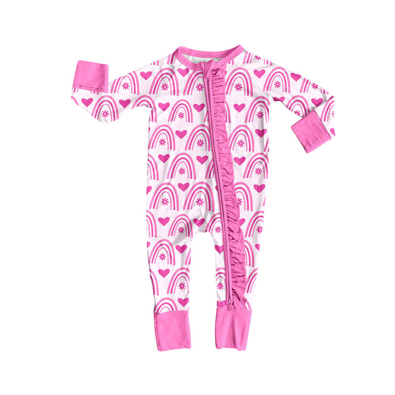 toddle baby Valentines heart long sleeve zip romper wholesale factory price