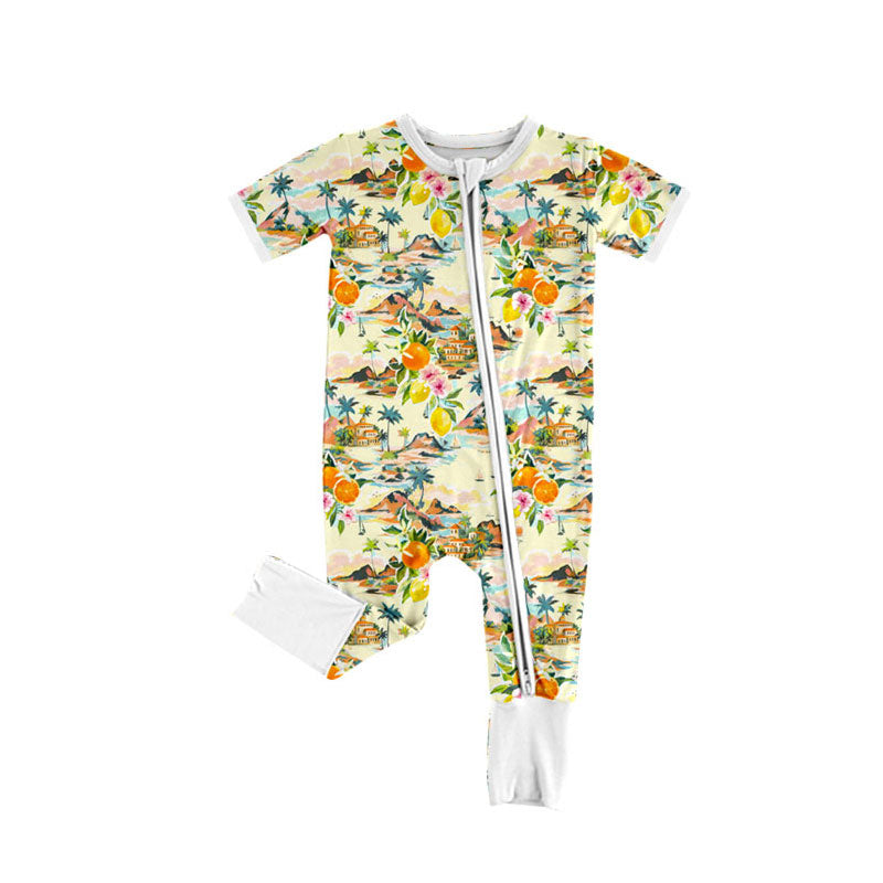 Floral design kids short sleeve zip romper
