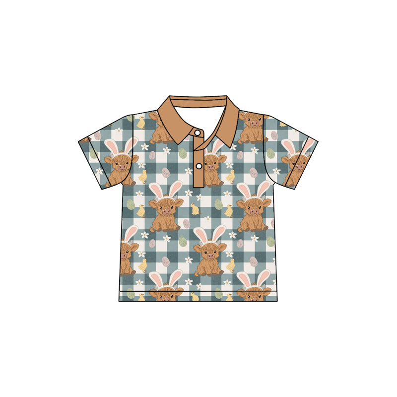 Kids baby short sleeve easter highland cow pullover top