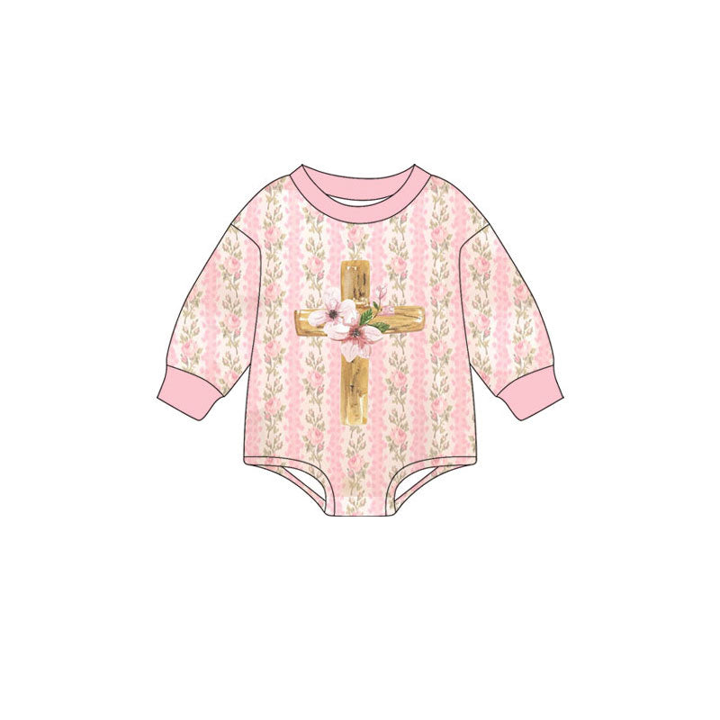 Toddle baby easter cross floral romper wholesale factory price