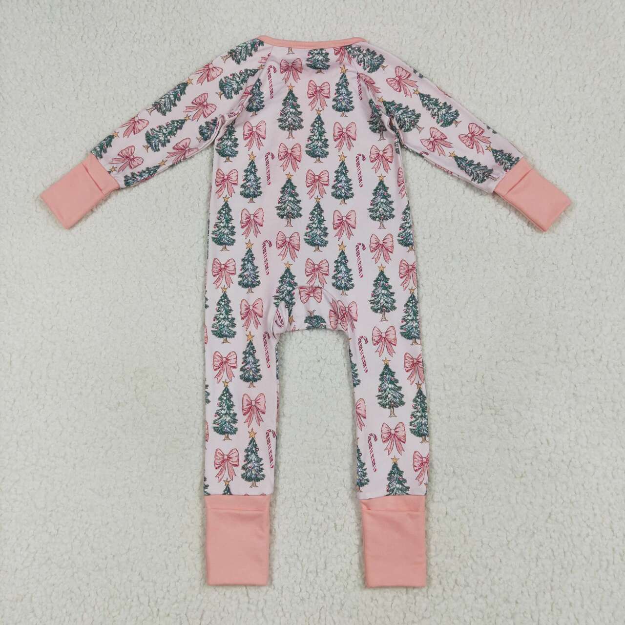 Christmas tree pink bow baby long sleeve romper
