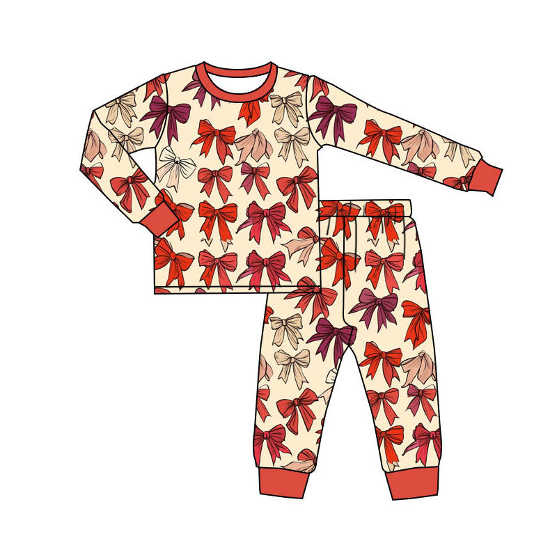 Red bow design kids pajama set wholesal factory price