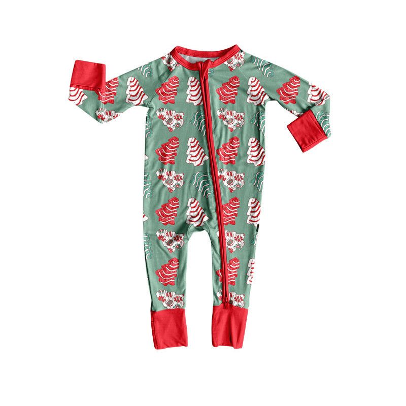 toddle baby Christmas tree cake print long sleeve zip romper