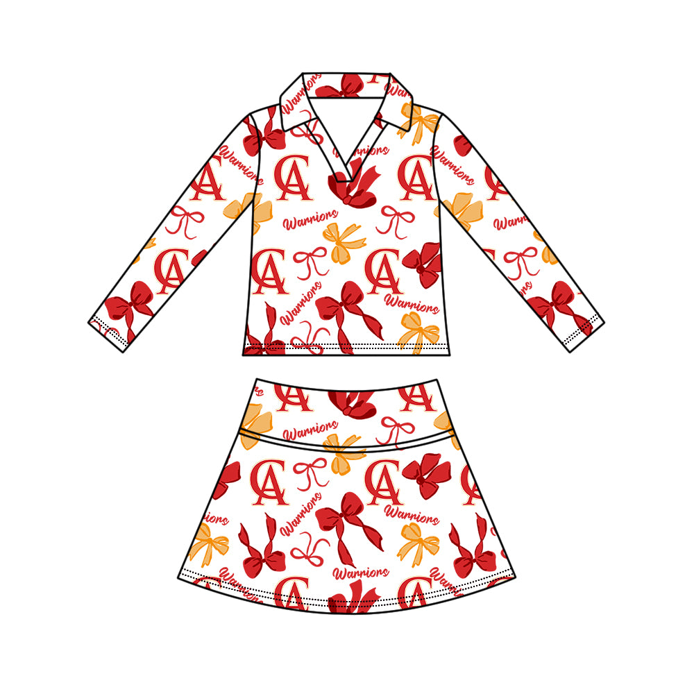 Kids long sleeve team pullover top matching skorts outfit wholesal factory price