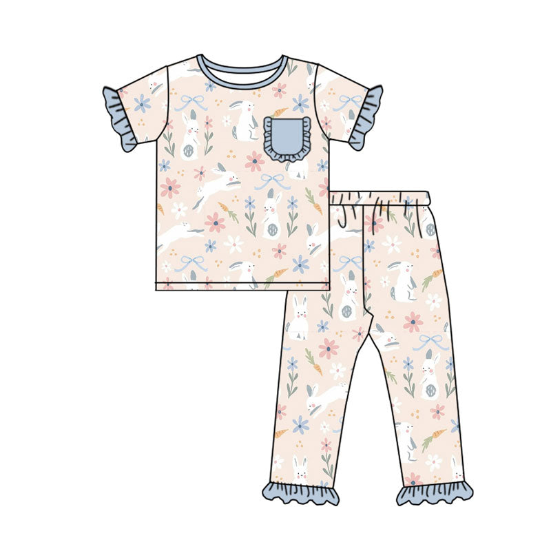 Easter bunny floral kids short sleeve pajama set wholesal factory price
