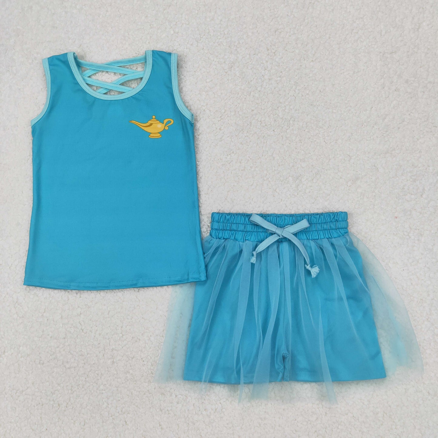 Toddle baby girl blue top matching skirt outfit