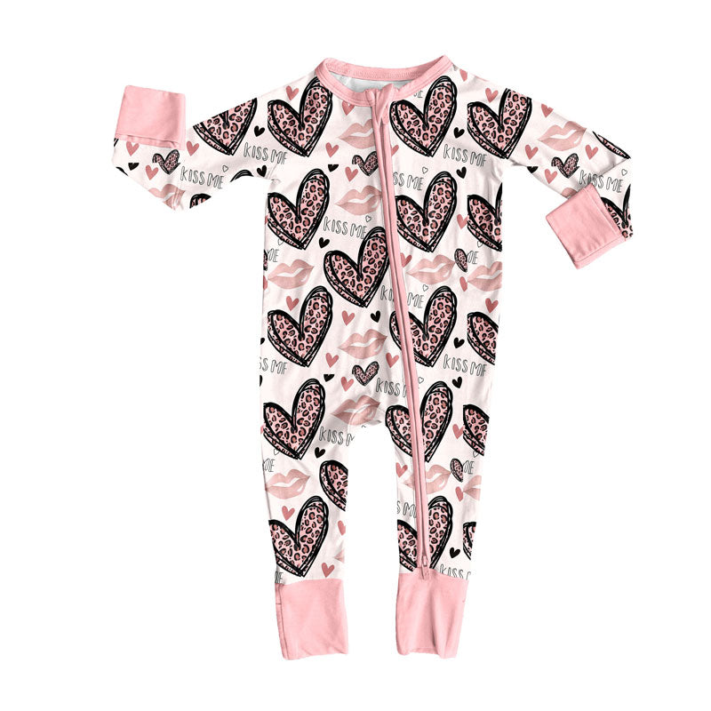 toddle baby Valentines heart long sleeve zip romper wholesale factory price