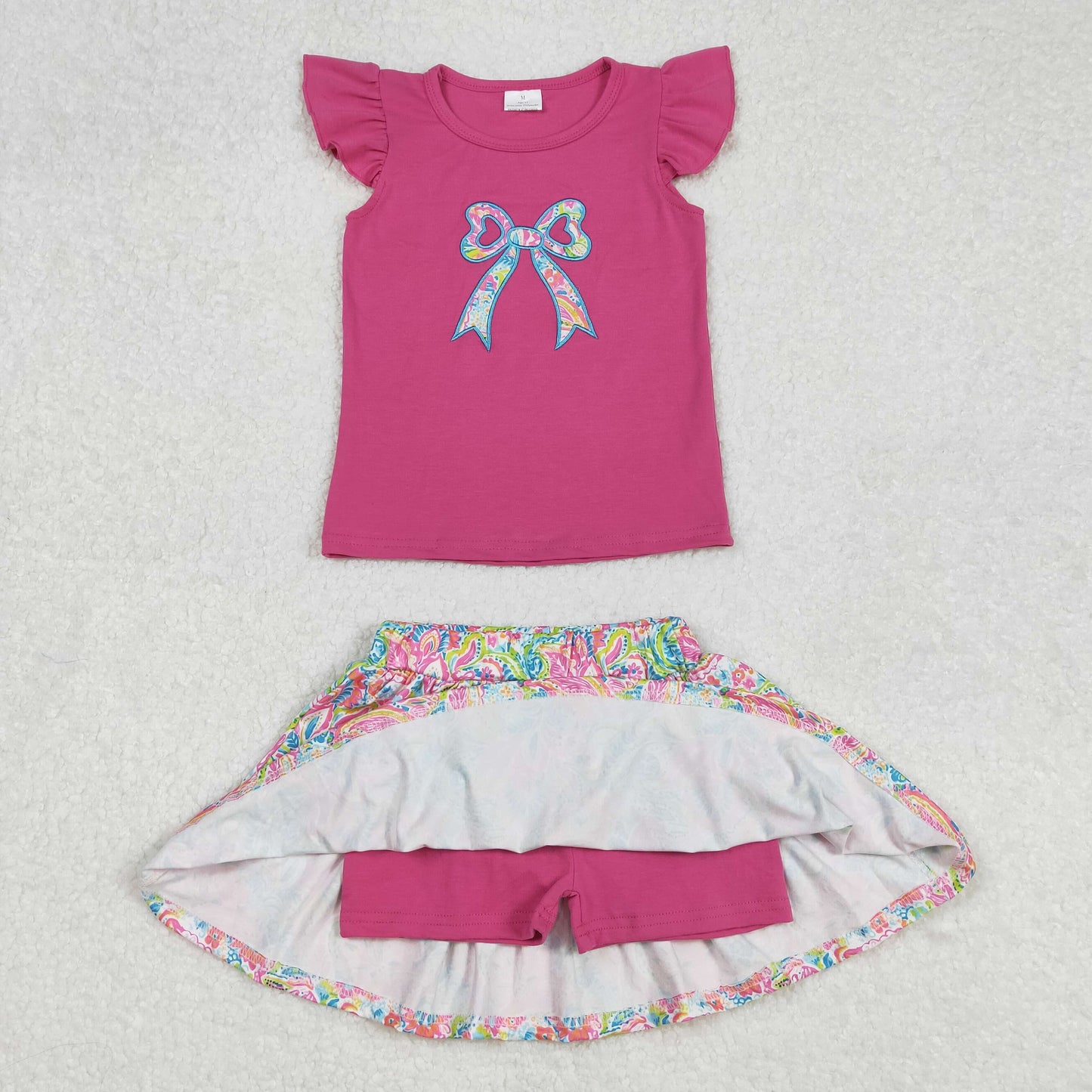 Baby girl floral bow navy top matching skirt shorts summer outfit