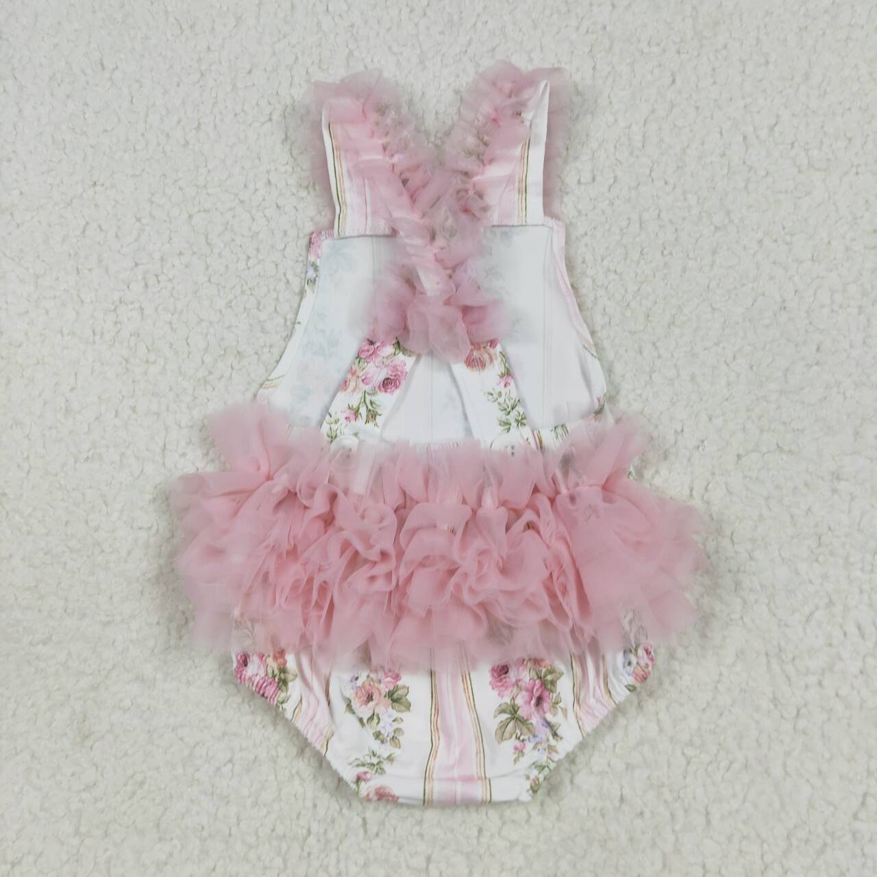 Infant girls pink floral chiffon ruffle romper