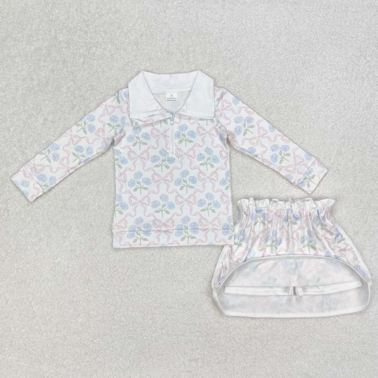 Baby girl blue floral pink bow design outfit