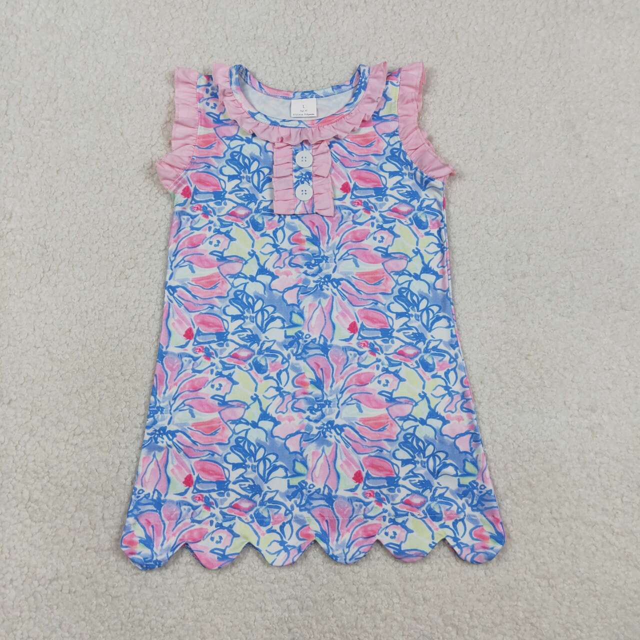 Pink blue flowers design girls summer dress