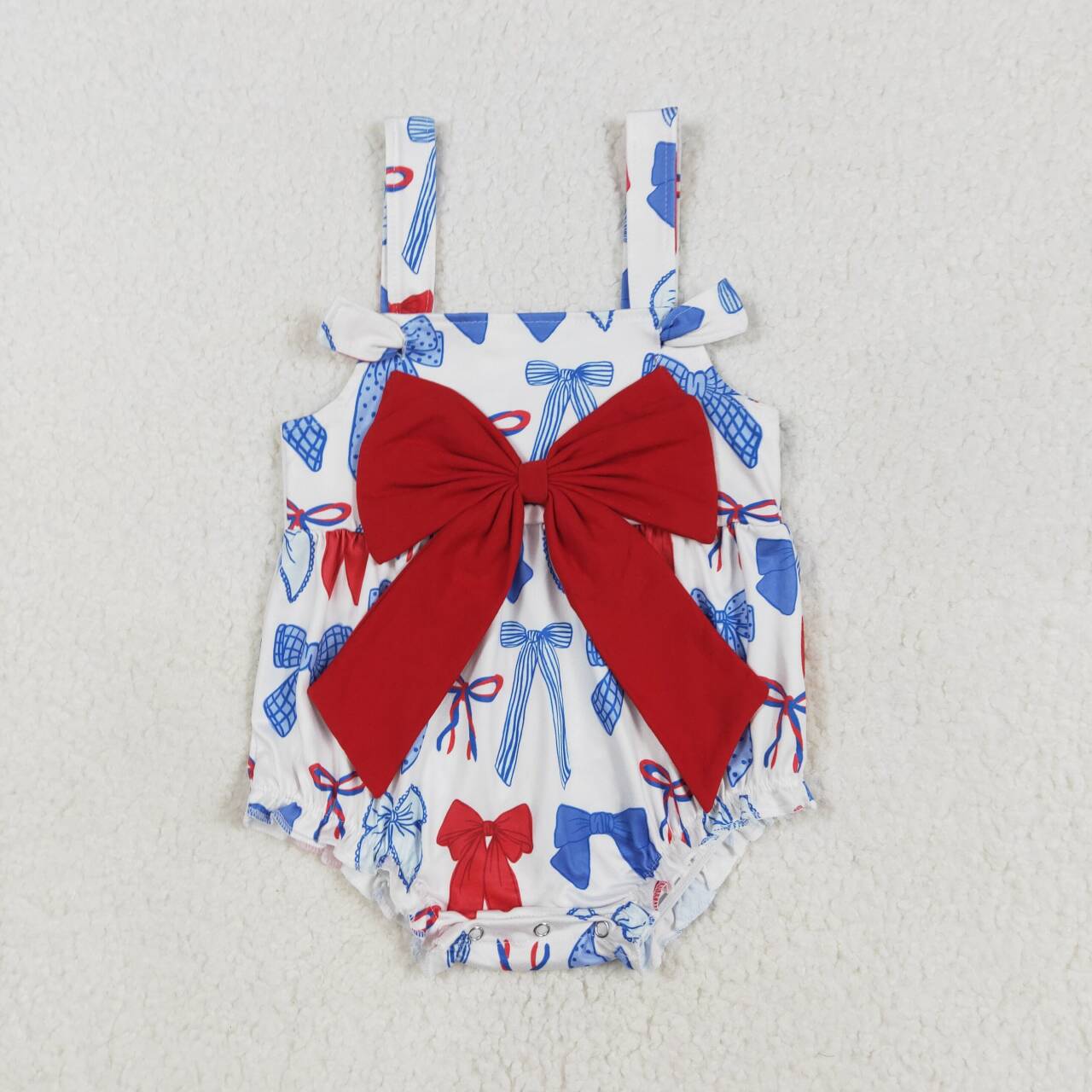 Baby girls July 4th pink blue bow romper