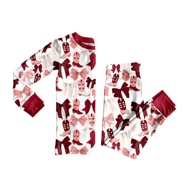 Valentines day western kids long sleeve pajama set wholesal factory price