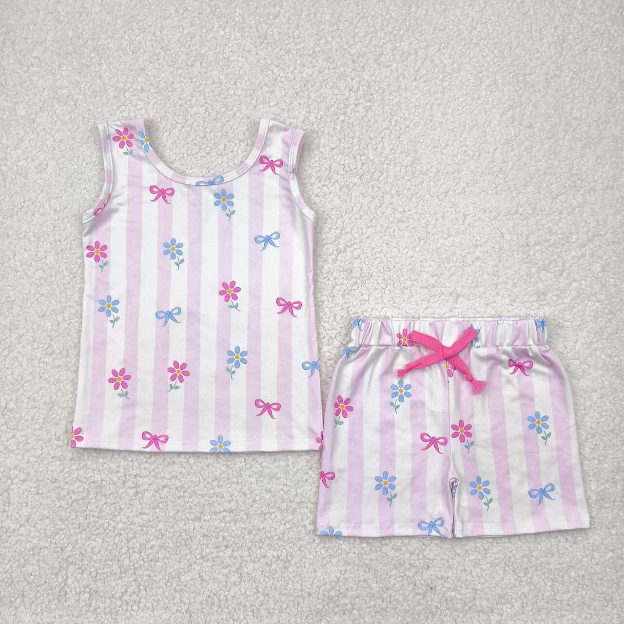Flowers bow design girls summer outfit