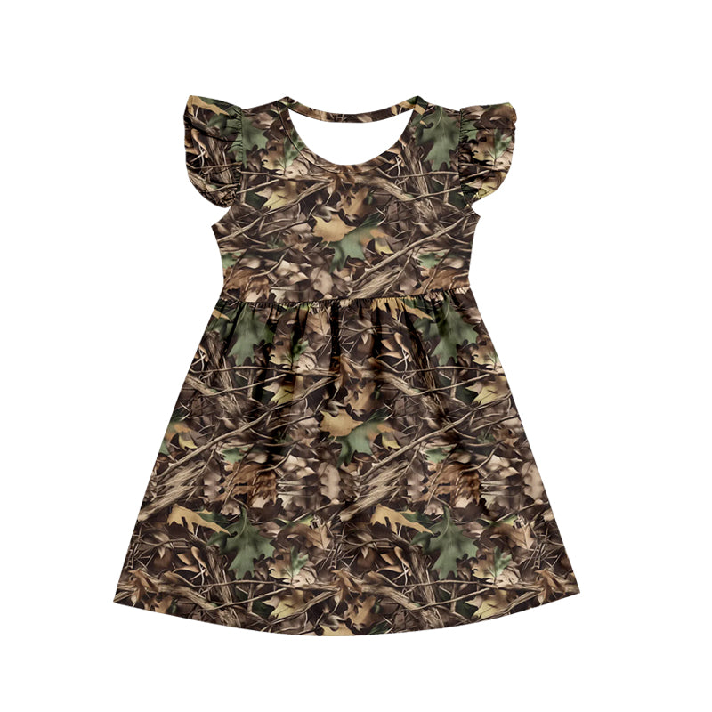 wholesale kids clothes flutter sleeve camo design dress