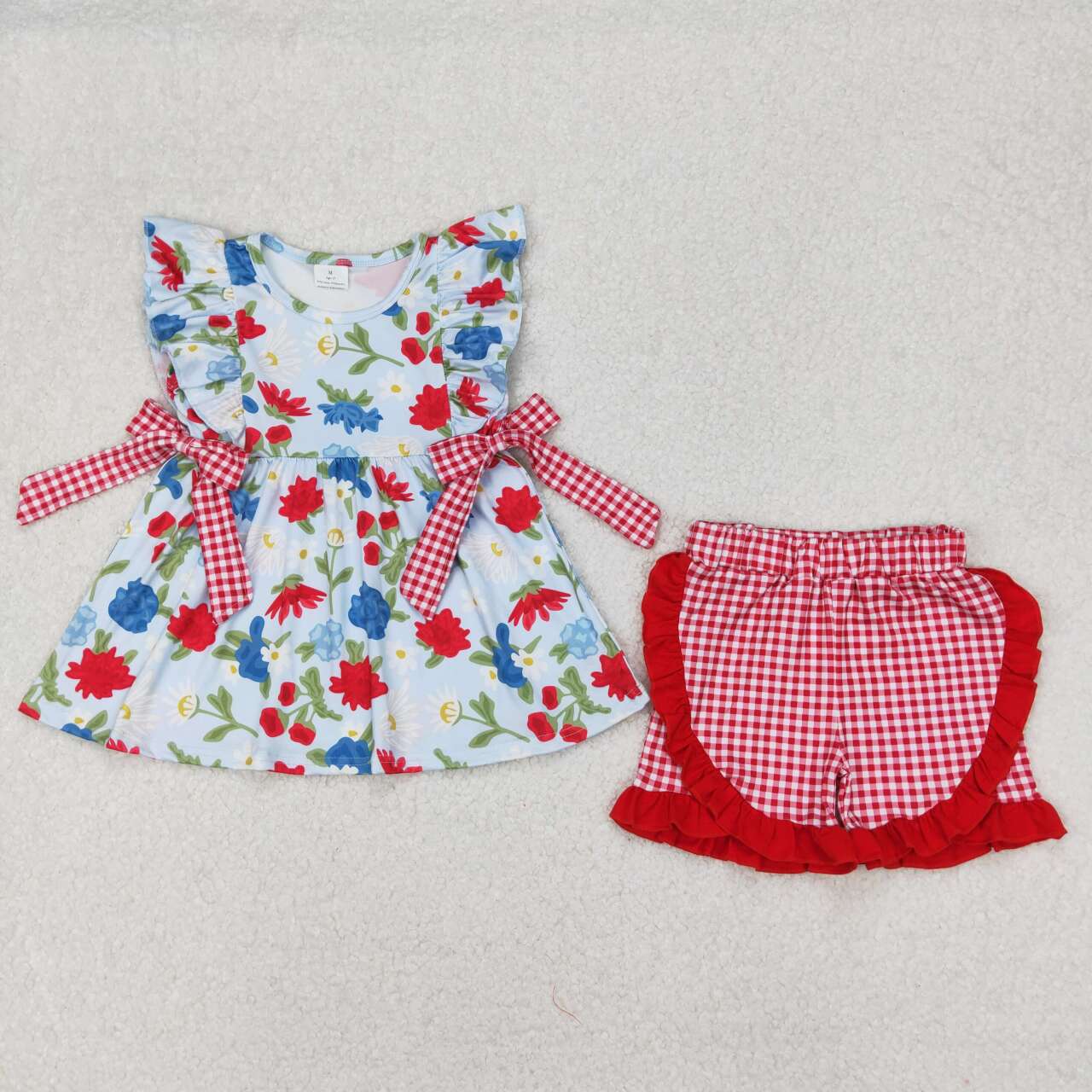 Girls red flower summer 2pcs outfit