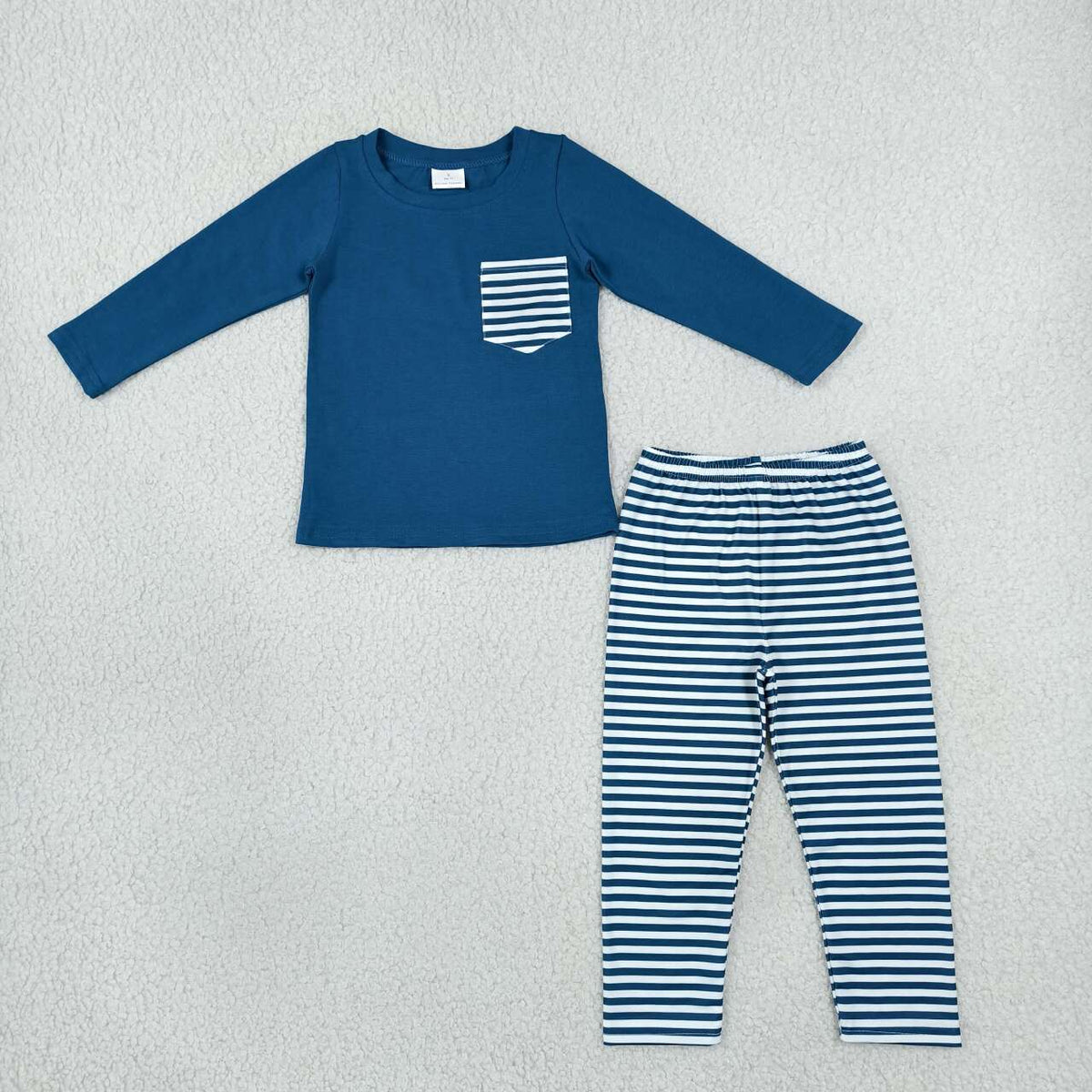 Navy pocket print boys long sleeve set outfit