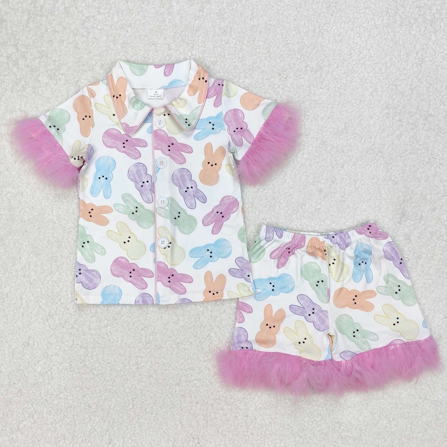 Baby girl Easter bunny short sleeve pajama set outfit