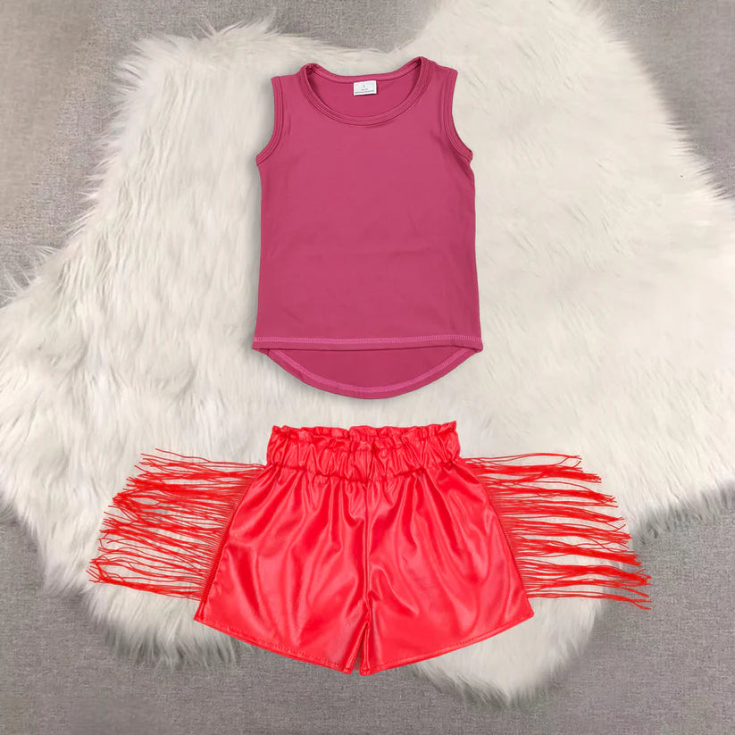 yoga sleeveless top shiny leather shorts kids baby summer outfit