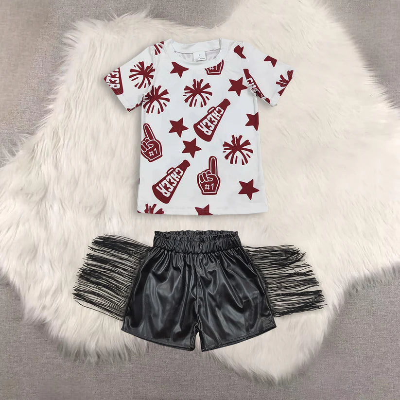 Game day short sleeve top shiny leather shorts kids baby summer outfit