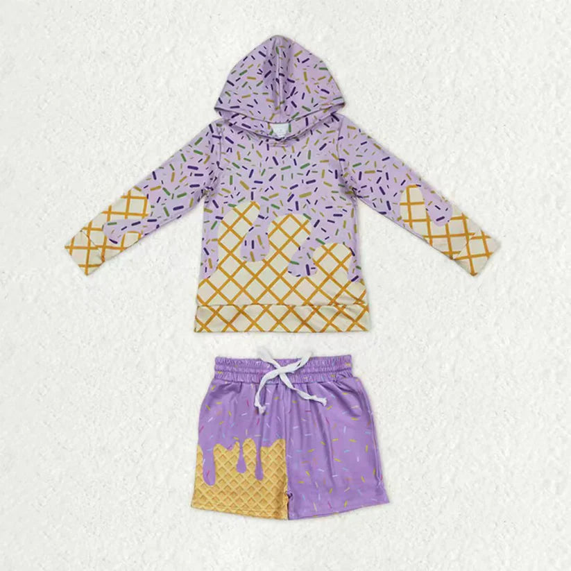 Sprinkle long sleeve hoodie top matching shorts kids outfit