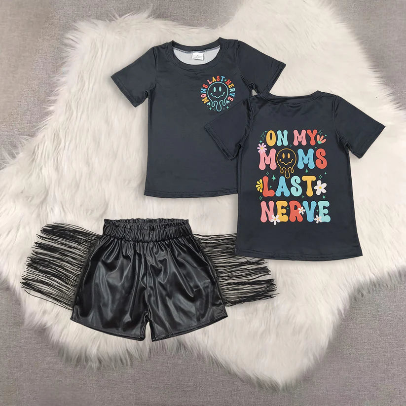 Game day short sleeve top shiny leather shorts kids baby summer outfit