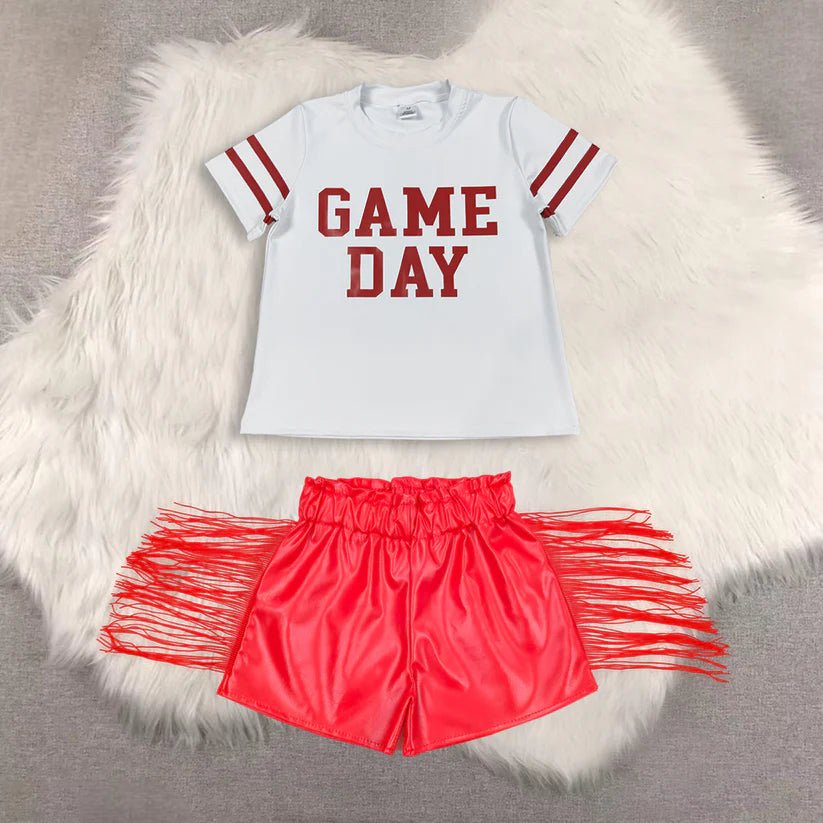 Game day short sleeve top shiny leather shorts kids baby summer outfit