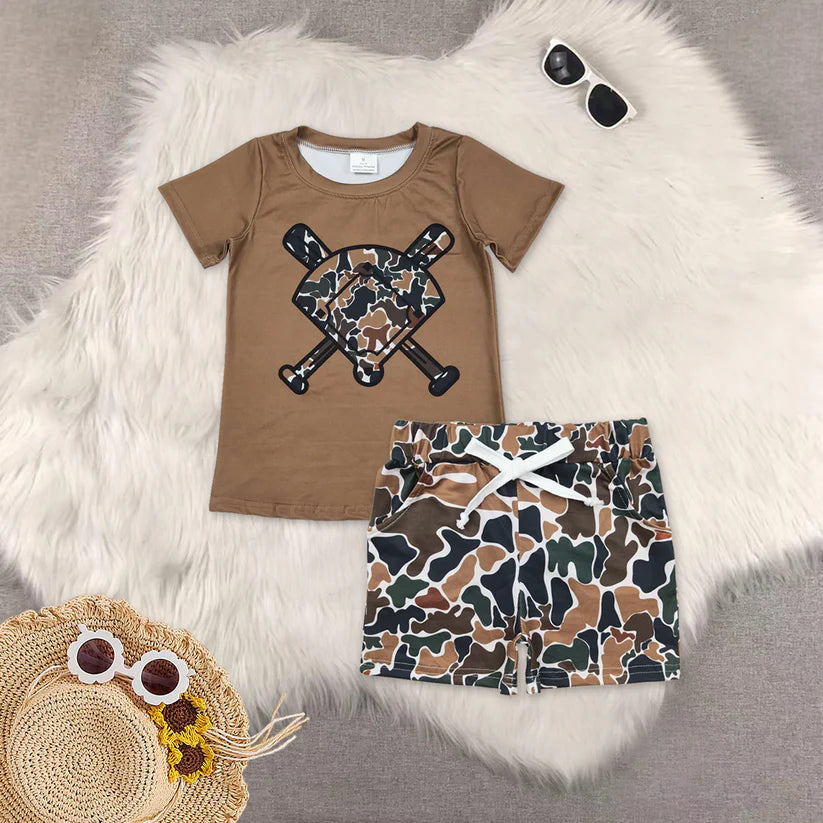 Baseball short sleeve top matching shorts boy summer outfit