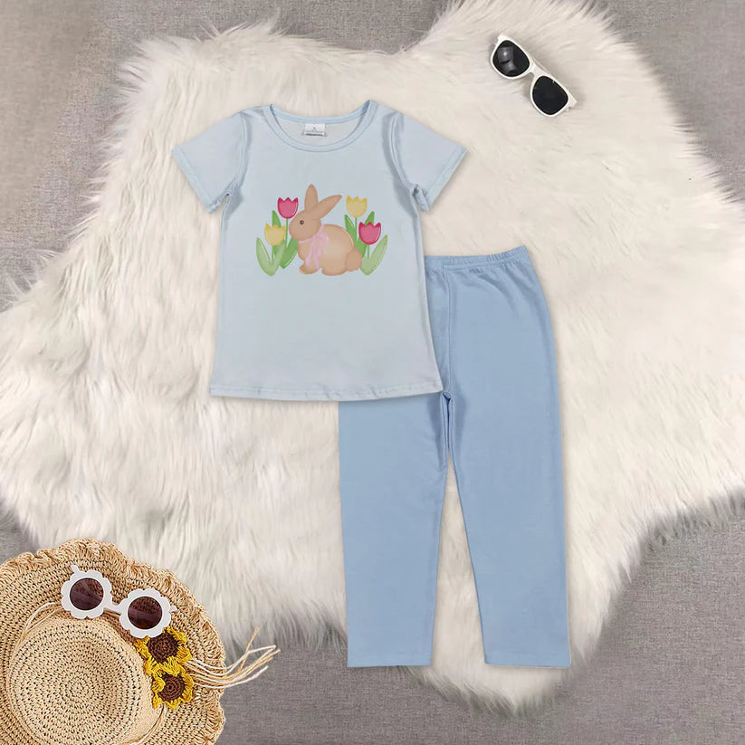 Easter bunny short sleeve top matching pants girls outfit