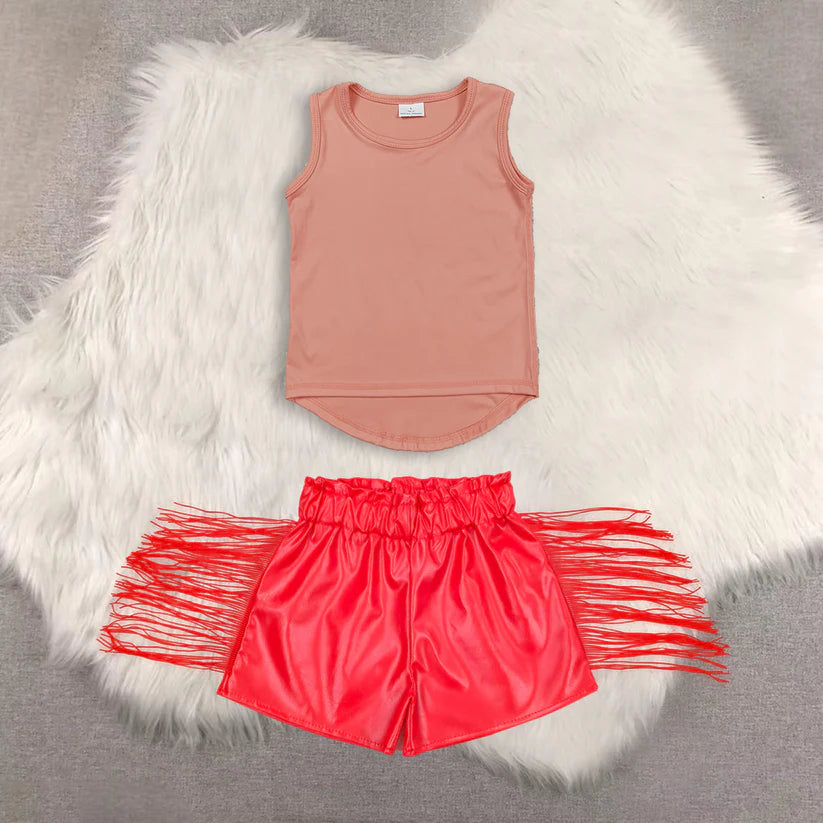 yoga sleeveless top shiny leather shorts kids baby summer outfit