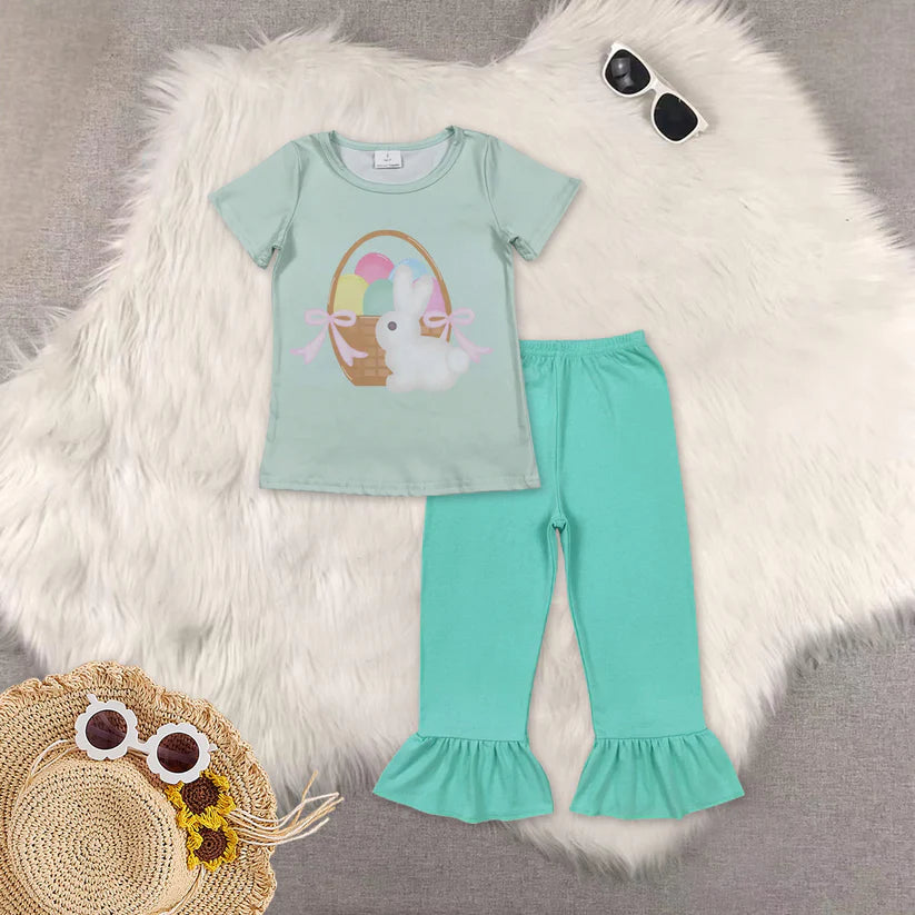 Easter bunny short sleeve top matching pants girls outfit