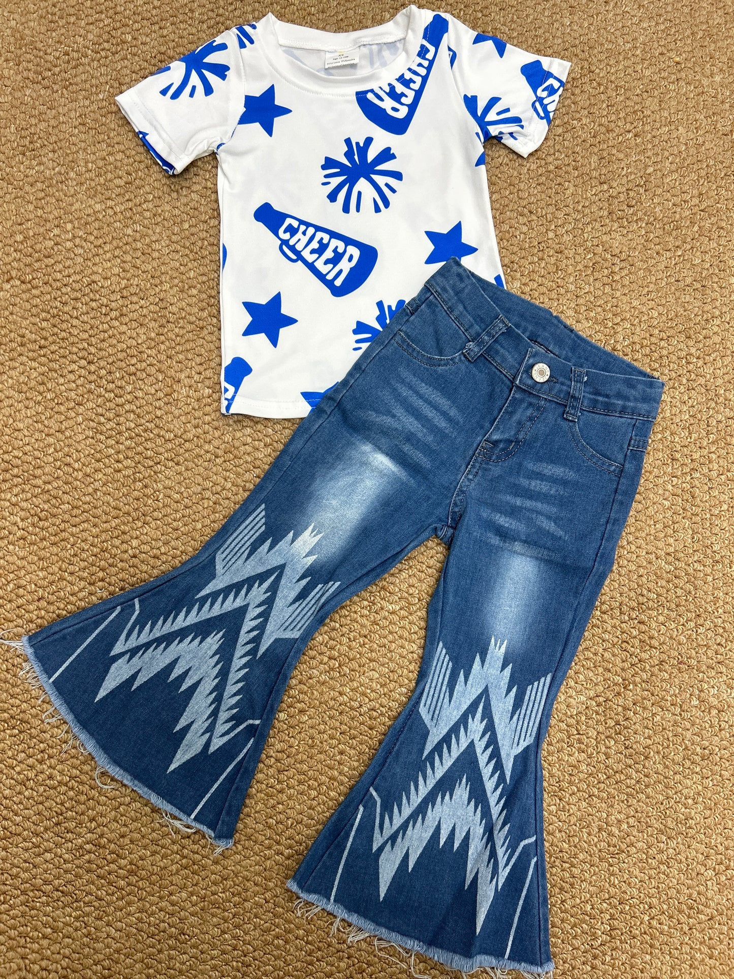 Toddle girls cheer shirt matching jeans bell bottoms clothes