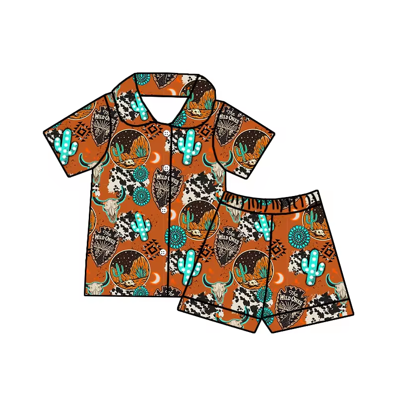 cowboy western cactus wholesale short sleeve pajama set