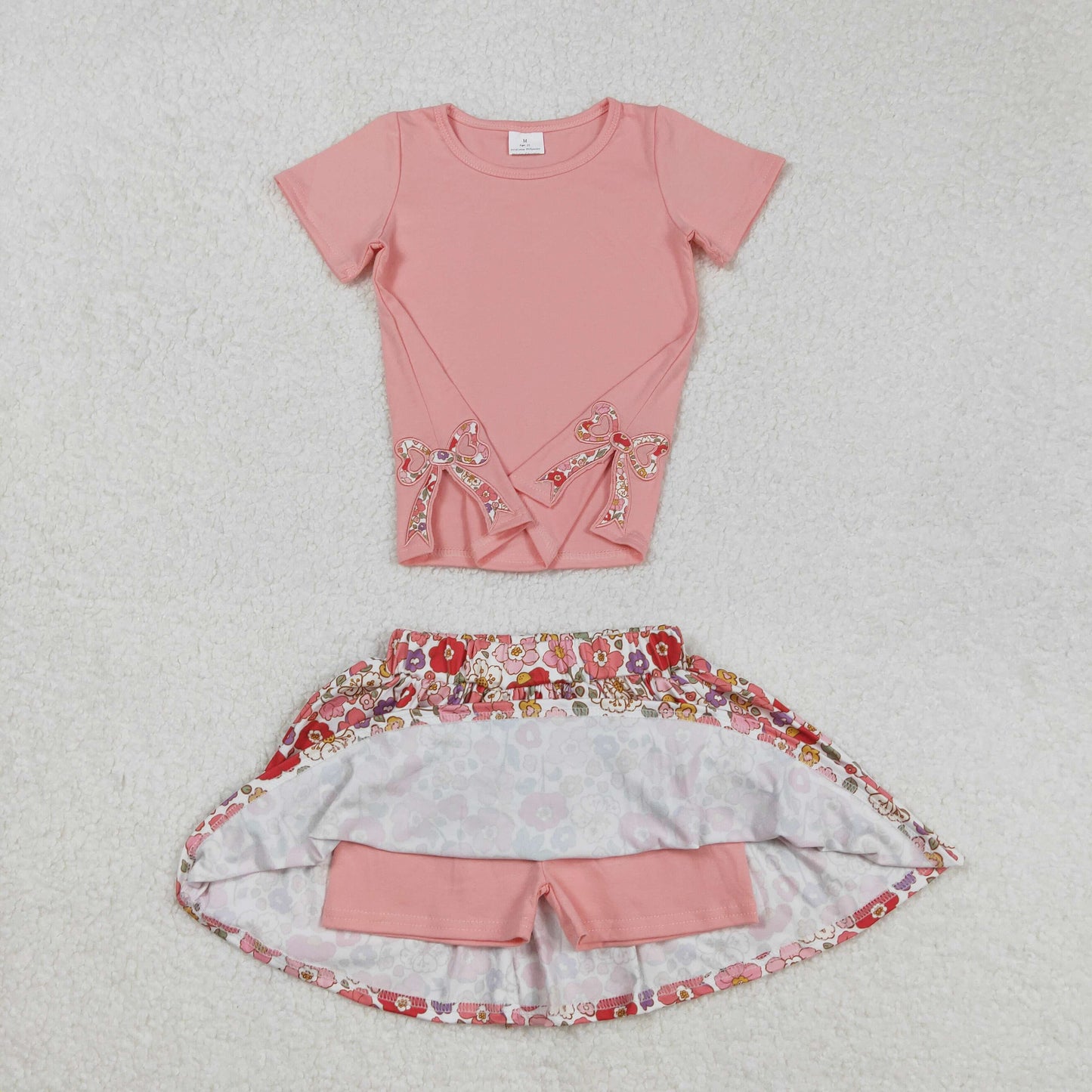 Baby girls pink bow top matching shorts summer outfit