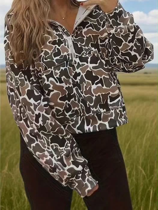 Adult women custom camo print long sleeve pullover top