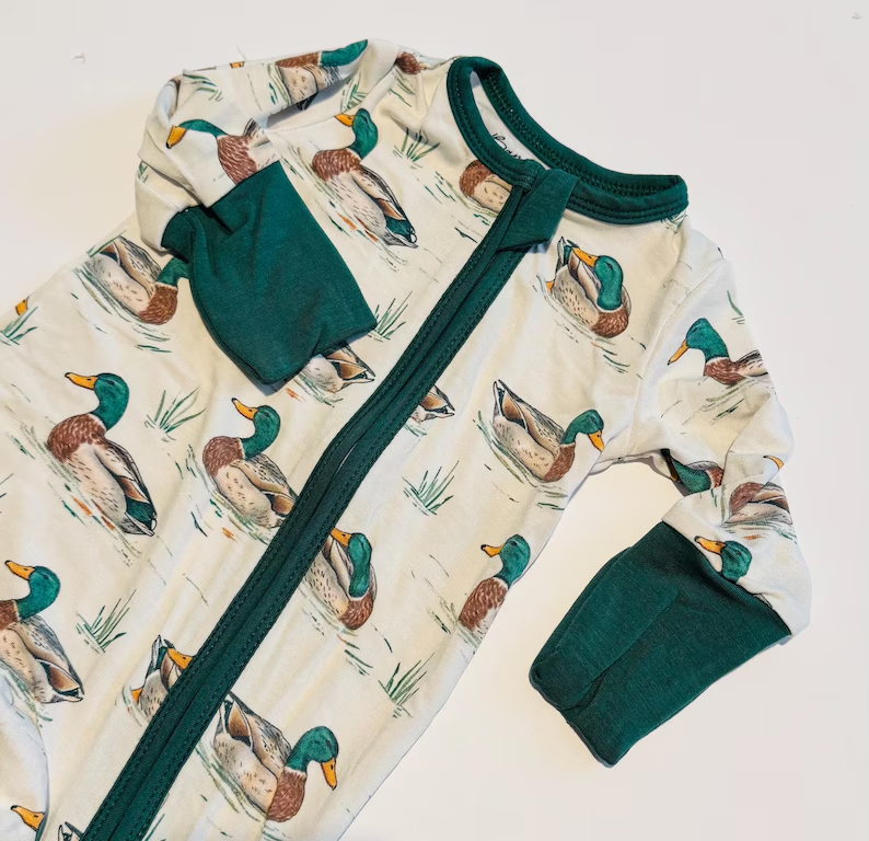 Boy mallard duck long sleeve zip romper