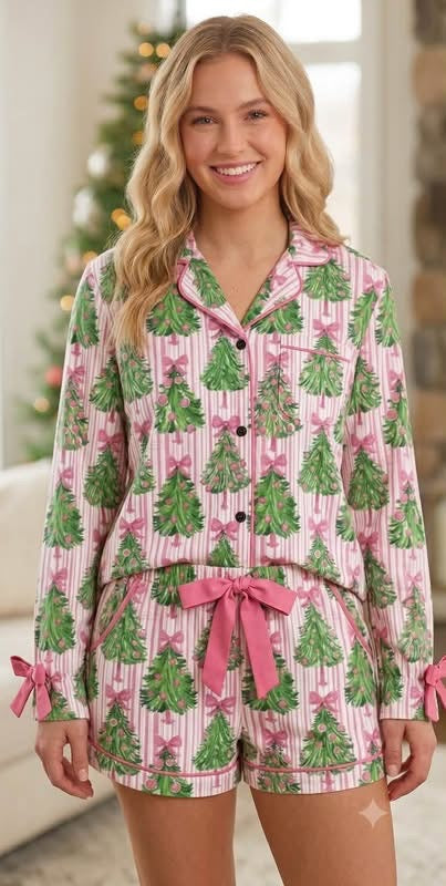 Adult women Christmas design short sleeve milk silk pajama set