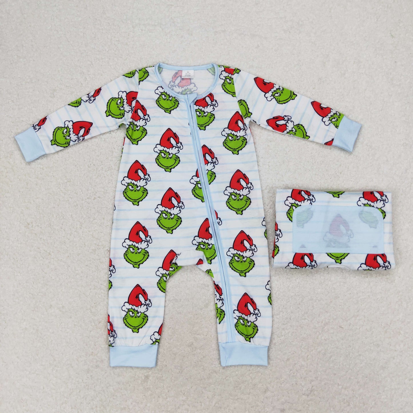 USA SHOP toddle baby boy long sleeve christmas green face bamboo zip romper
