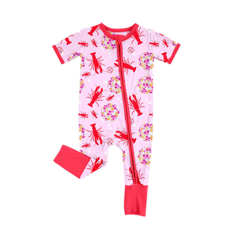 Crawfish design kids short sleeve zip romper