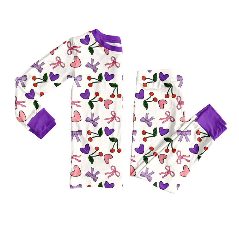 Valentines heart kids long sleeve pajama set wholesal factory price