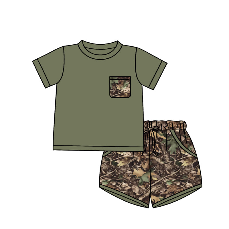 Camo pocket top matching shorts kids summer wholesale factory outfit