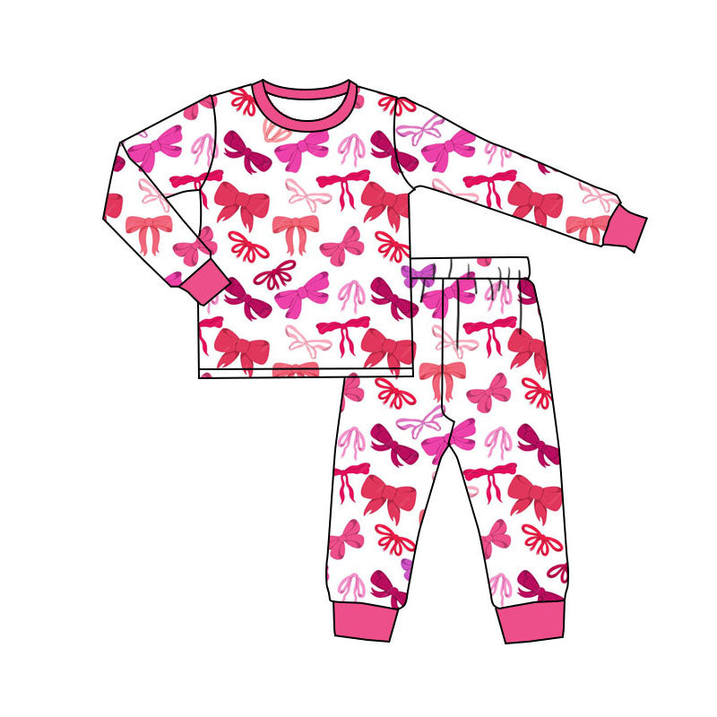 Red bow design kids pajama set wholesal factory price