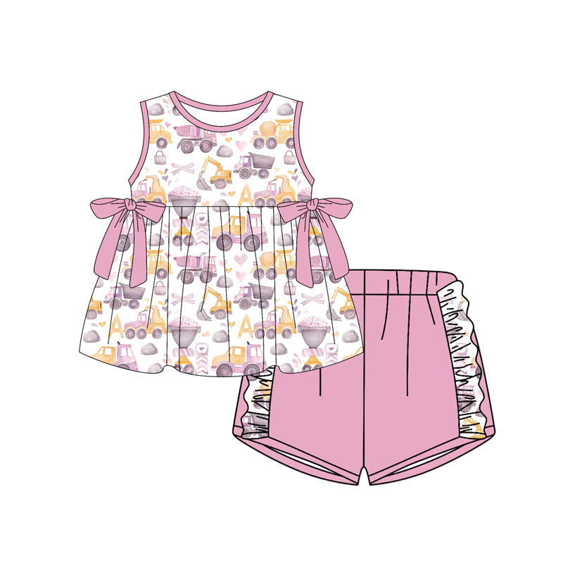 Construction top matching shorts girls summer outfit