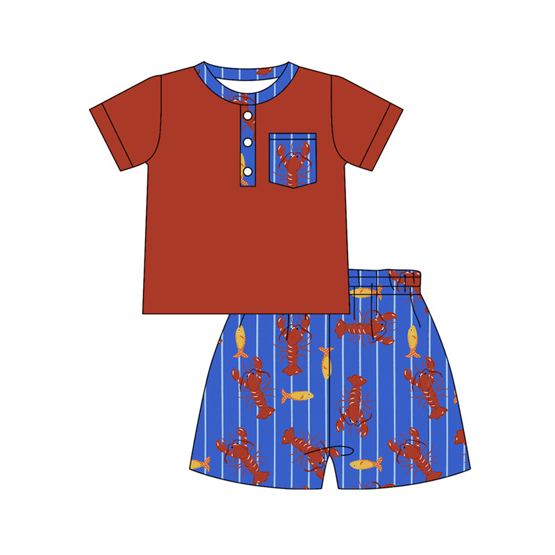 Crawfish pocket top matching shorts boy summer outfit
