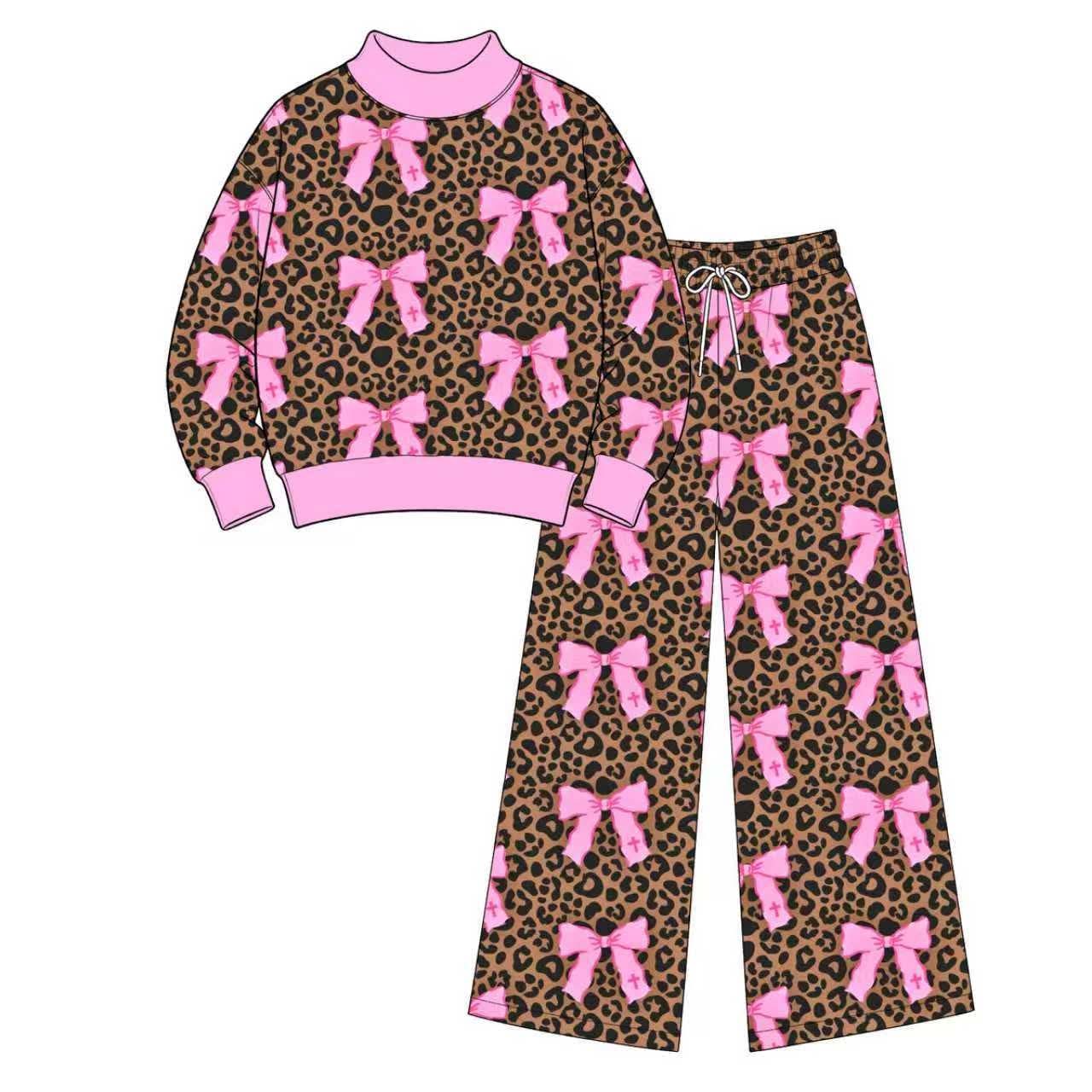 Adult women cheetah bow design long sleeve milk silk material outfit